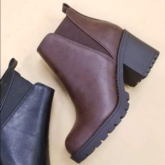 Soda Origami Brown Faux Leather Lug Chunky Boot - Picture 7 of 7